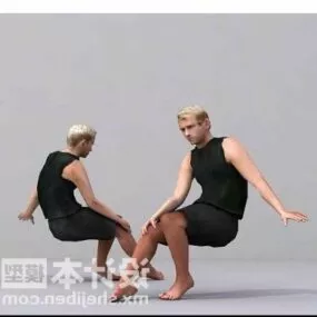 Black Shirt Man On Sitting Pose 3d model