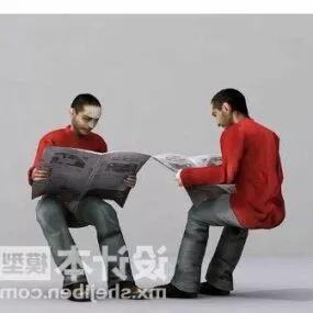 Man Sitting Reading Magazine 3d model
