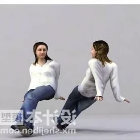 Female White Shirt Sitting 3d model