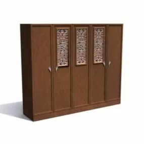Wardrobe With Carved Door Brown Wood 3d model