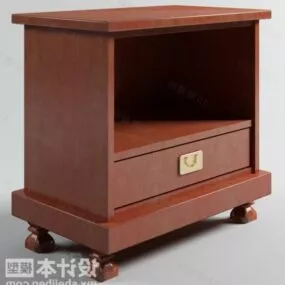 Bedside Table Red Wooden Furniture 3d model