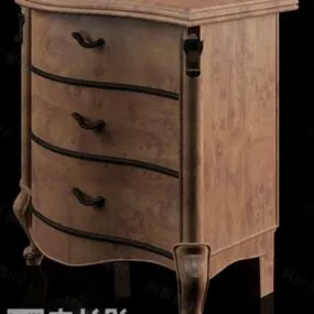 Vintage Bedside Table Wooden Furniture 3d model