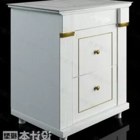 Elegant Bedside Table White Wooden Furniture 3d model