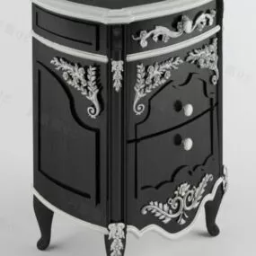 Black Carved Bedside Table 3d model