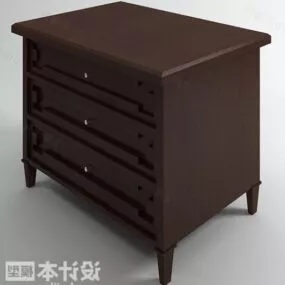 Bedroom Bedside Table Brown Wood 3d model