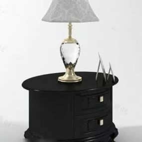 Bedroom Black Bedside Table With Table Lamp 3d model