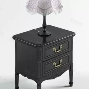 Antique Black Bedside Table With Table Lamp 3d model