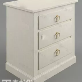 Elegant Antique Bedside Table Beige Painted 3d model