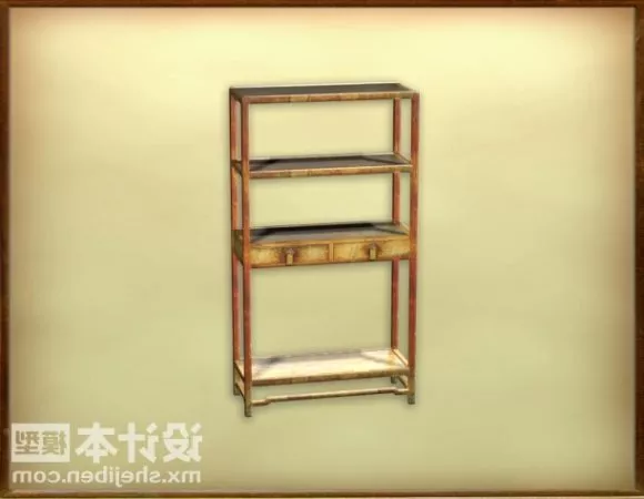 Wood Cabinet With Shelf Bottles Of Alcohol 3d model