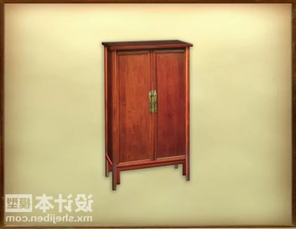Wood Wine Cabinet Carved Panel On Bottom 3d model