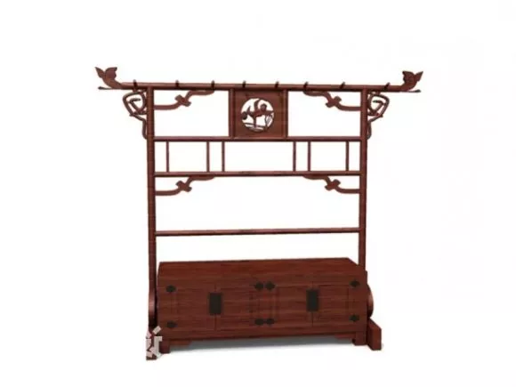 Wood Cabinet With Shelf Bottles Of Alcohol 3d model