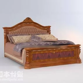 Antique Double Bed With Leather Tufted Back 3d model