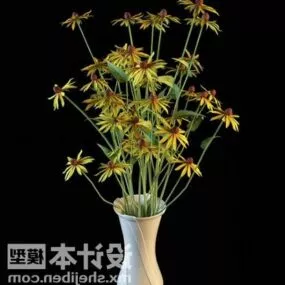 Pot Yellow Flower Small Leaf 3d model
