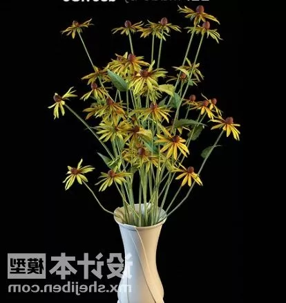 Pot Yellow Flower Small Leaf 3d model Pot Yellow Flower Small Leaf 3d model
