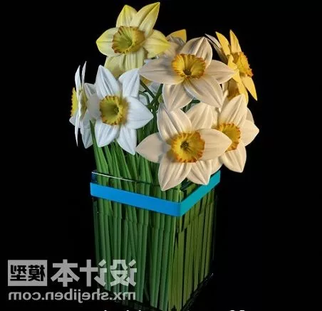 Red Rose Flower In Glass Vase 3d model