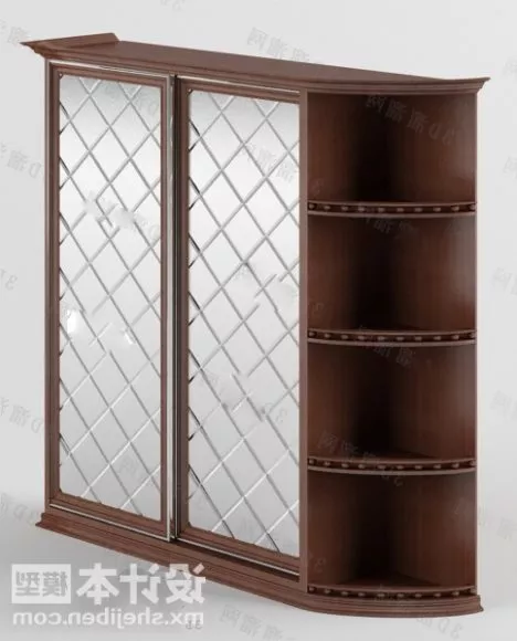 Black Wardrobe With Mirror 3d model