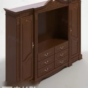 Antique Brown Wooden Wardrobe 3d model