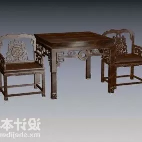 Carved Table And Chair Chinese Furniture 3d model