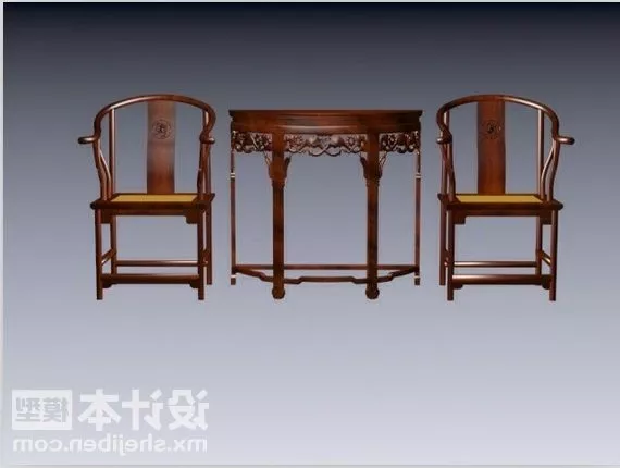 Black Table With Carved Frame Decoration 3d model