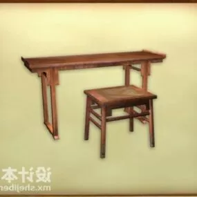 Chinese Work Table With Wood Chair 3d model