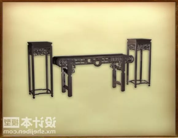 Asian Taishi Chair Black Wood 3d model