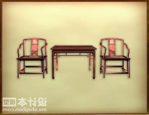 Chair Table Set White Color 3d model