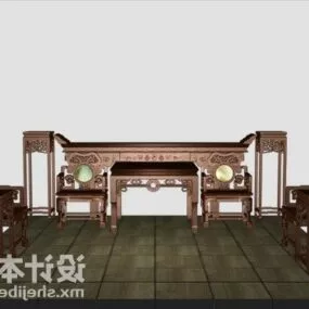 Furniture Table And Chair Carved Style 3d model