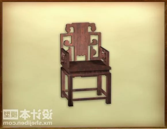 Old Chair With Seat Pad 3d model