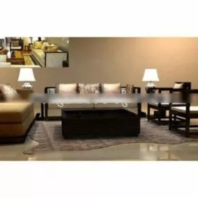 Chinese Sofa In Living Room With Lamp 3d model