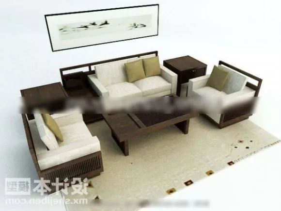 Chinese Upholstered Sofa With Rug 3d model Chinese Upholstered Sofa With Rug 3d model