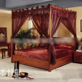 Vintage Poster Bed Furniture Velvet Curtain 3d model