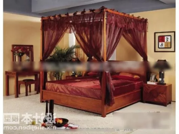 Vintage Bed Set With Round Edge Back Panel 3d model