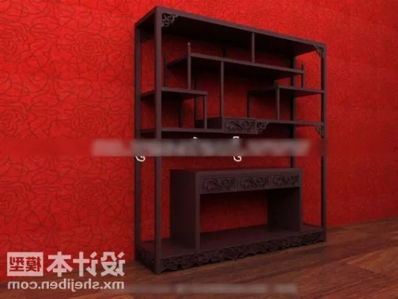 Single Wood Shelf Rack 3d model