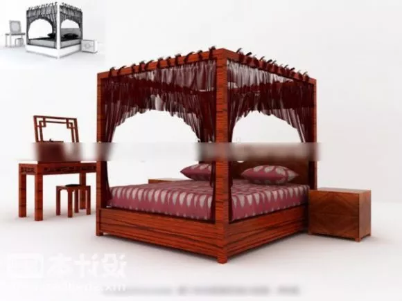 Bed Upholstery Grey Fabric 3d model