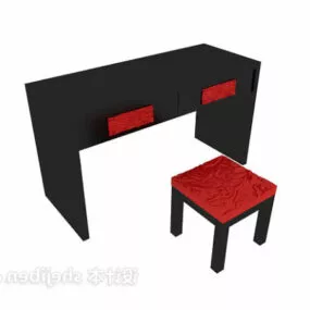 Black Dresser Table With Chair 3d model