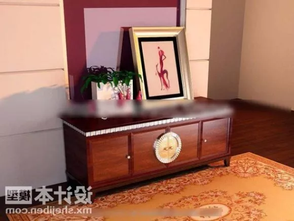 Wood Wine Cabinet Carved Panel On Bottom 3d model