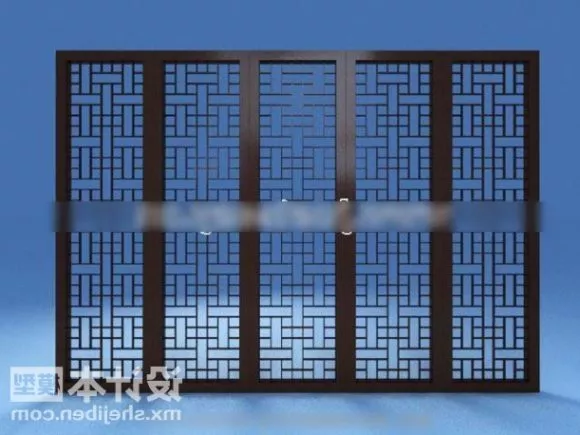 Glass Door With Wood Frame Pattern 3d model