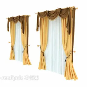 Yellow Velvet And White Curtain 3d model