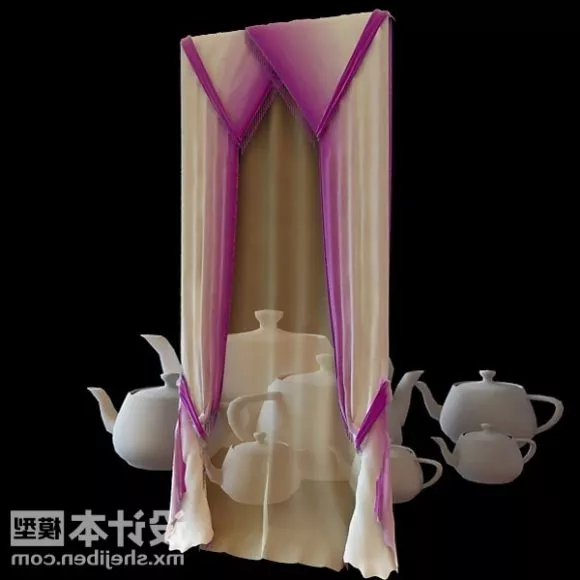 Curtain Two Layers Velvet Textile 3d model