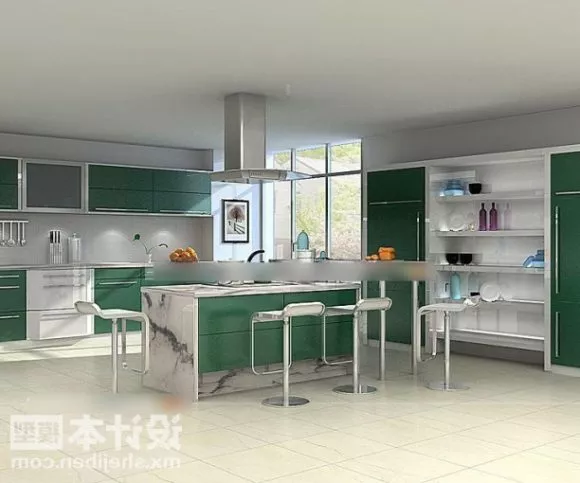 Red Painted Kitchen Cabinet Design 3d model