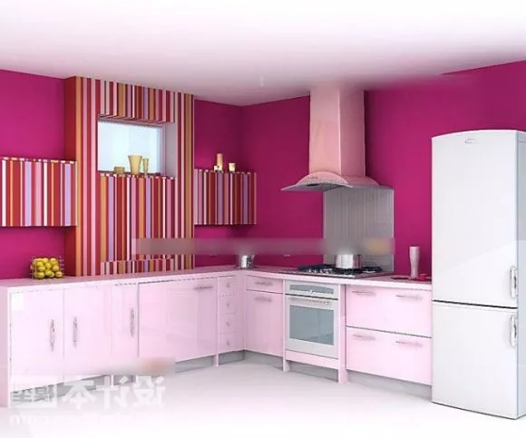 Pink Kitchen Cabinet Furniture 3d model Pink Kitchen Cabinet Furniture 3d model