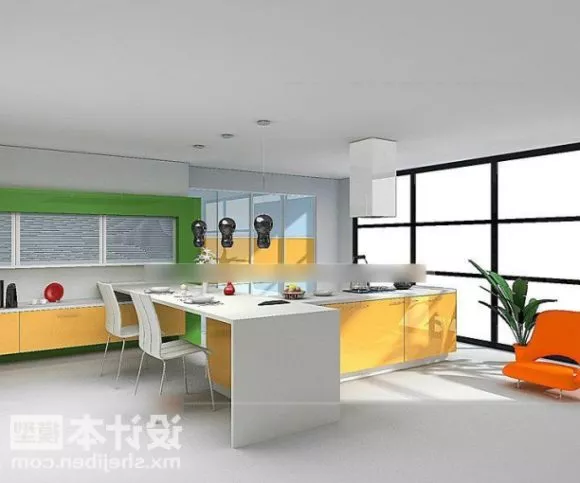 Modern Flat Kitchen Cabinets Design Ideas 3d model