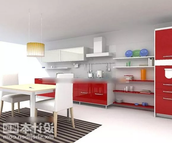 Retro Wood Kitchen Cabinet Design 3d model
