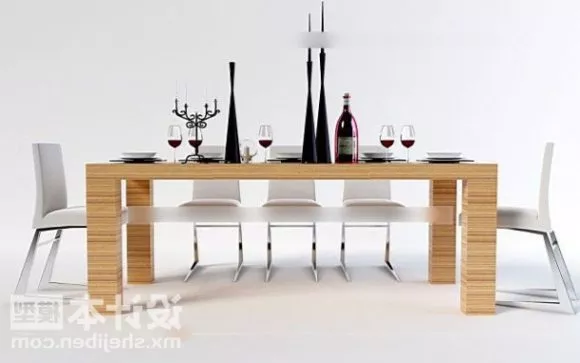 Modern Dining Table And Chair With Tableware 3d model