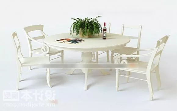 Round Dining Table And Chair White Painted 3d model Round Dining Table And Chair White Painted 3d model