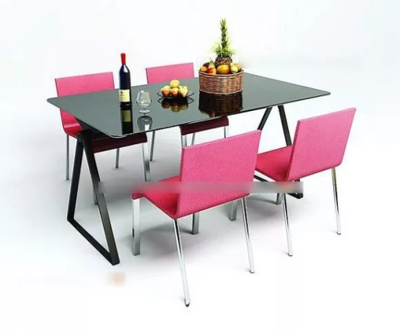 Modern Dining Table And Pink Chair 3d model Modern Dining Table And Pink Chair 3d model