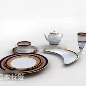 Tableware With Dish Plate Pot 3d model