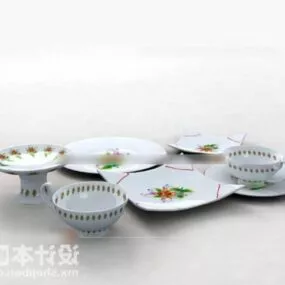 Tableware Dish Bowl Plate With Texture Decorative 3d model