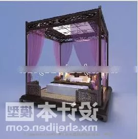 Classic Chinese Poster Bed 3d model