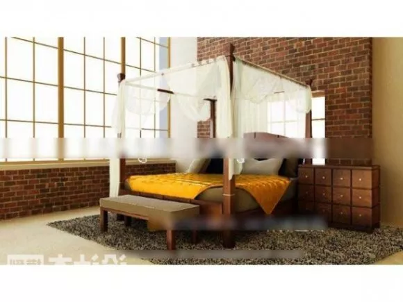 Double Bed With Yellow Mattress 3d model